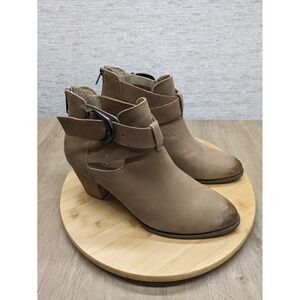 Vionic Rory Ankle Boots Heeled Booties‎ Taupe Leather Buckle Accent Size 11
